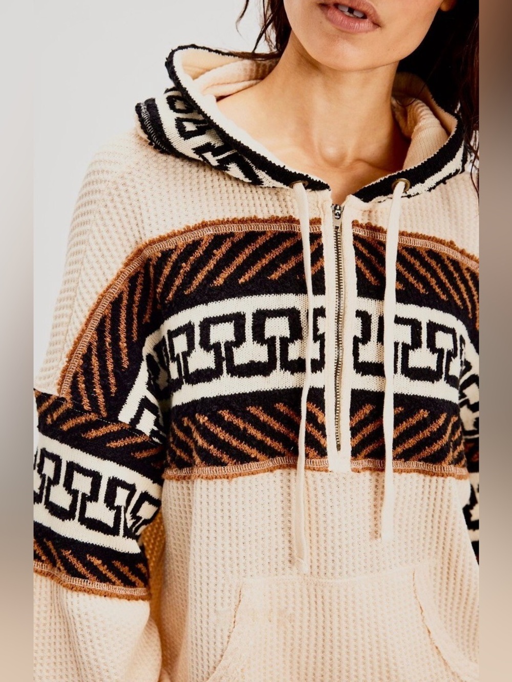 Free People Cardiff Swit Top Hoodie Waffle Sweater Knit